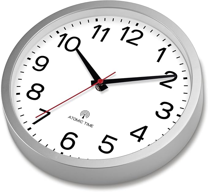 AKCISOT 10 Inch Wall Clock, Battery Operated Analog Clock, Silent Non-Ticking, Ideal for Bedroom, Bathroom, Kitchen, Office and School, Silver