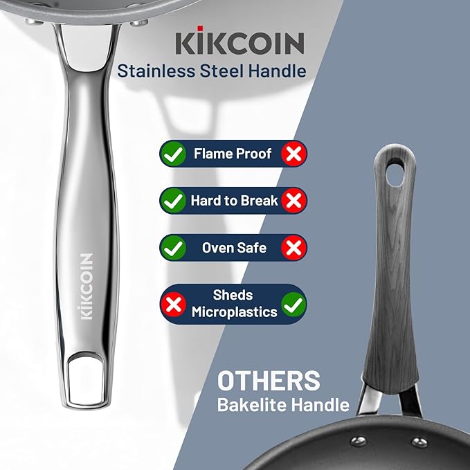 Kikcoin Ceramic Nonstick Frying Pan Set with Lids, 3 Pack 8/9.5/11 Inch Skillets, PFAS-Free Non Toxic Pans for Cooking, Induction, Oven & Dishwasher Safe