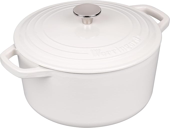 VORRINGARD Enameled Cast Iron Dutch Oven Pot with Lid, for Bread Baking, Round Bread Oven- include Sourdough Bread Baking Supplies Set, 6QT, White