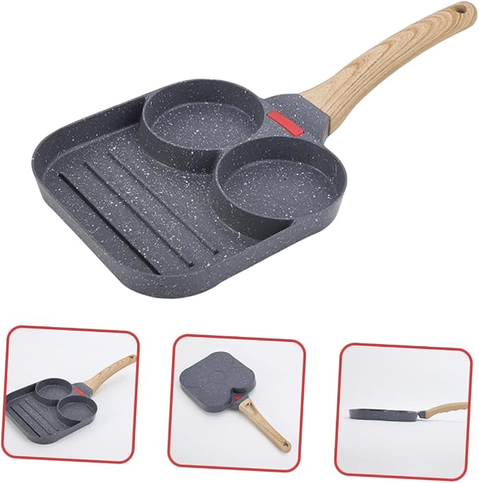 Split Frying Pan Egg Frying Pan Deep Frying Pan Roasting Pan Baking Dish Fry Pan Omelet Pan Pancake Mold Daily Use Egg Pan Divided Frying Pan Steel Frying Pan Medical Stone Grey