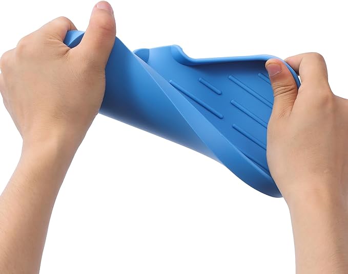MicoYang Silicone Soap Dish with Drain Spout — Self-Draining Sink Organizer Tray for Bathroom & Kitchen, Sponges, Dispensers & Soap Holder, Non-Slip & Dishwasher Safe, Lichen Blue (Medium, 9.6"×5.3")