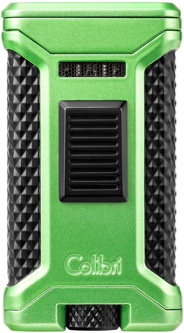 Colibri Ascari Triple Jet Torch Lighter, Windproof & Uses Butane Refill, Cigar Enthusiast's Choice with Integrated Punch, Blue Fuel Window, and Adjustable Flame (Metallic Green + Black)