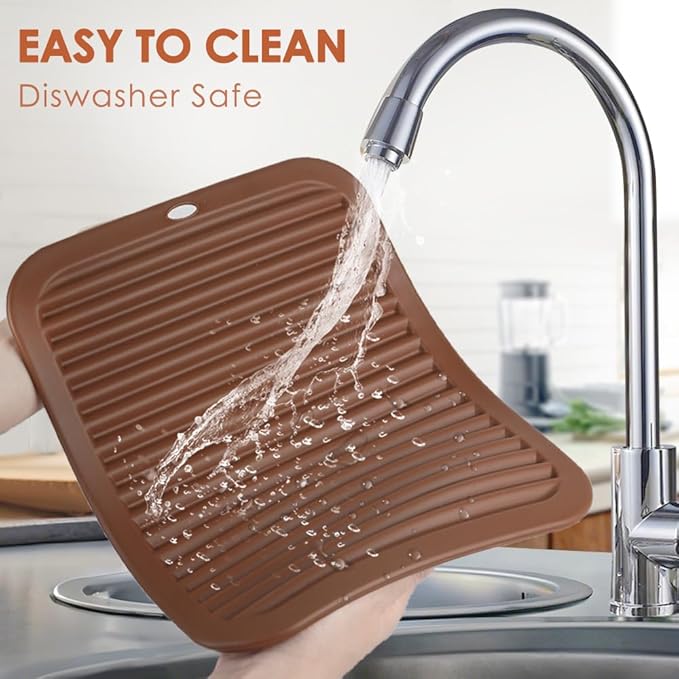 4 Pack Silicone Trivets for Hot Dishes Large 446°F Heat Resistant Pot Holder Hot Pads for Kitchen 9'' x 12' Brown Silicone Trivet Mat for Hot Pots and Pans, Jar Opener, Drying Mat