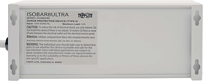 Tripp Lite ISOBAR8ULTRA Isobar 8 Outlet Heavy Duty Power Strip Surge Protector, 3840 Joules, 12ft Cord, Flat Plug, Metal Power Strip, Industrial Garage Work Shop Bench, Under Desk and Wall Mountable