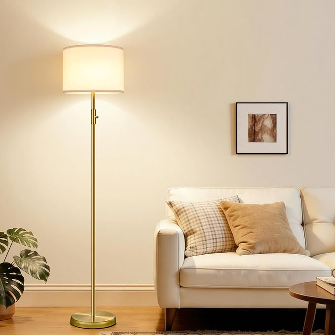 Floor Lamp Simple Design with Shade, Small Tall Lamps for Living Room Bedroom Office Dining Room Kitchen-Brass
