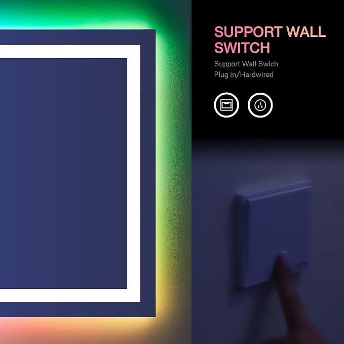 LOAAO 40"X38" RGB LED Bathroom Mirror with Lights, Anti-Fog, Dimmable, Lighted Bathroom Vanity Mirror, Multiple Light Modes, RGB Backlit + Front Light, Memory Function, Tempered Glass, ETL Listed