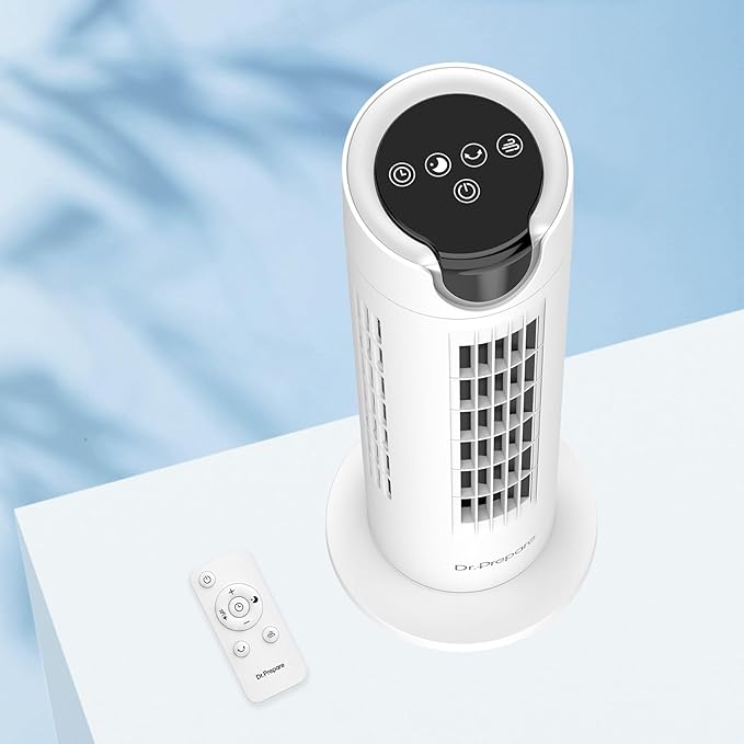 DR.PREPARE Tower Fan for Bedroom, 25 dB Quiet DC Motor Bladeless Fan, Detachable Washable Design, 8 Speeds, 8H Timer, 80° Oscillating Fans for Indoors, 16 Inch Desk Table Fans with Remote, White