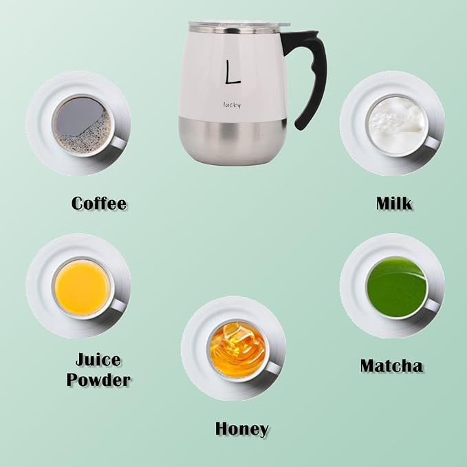 Rechargeable Self Stirring Mug - Magnetic Electric Auto Mixing Stainless Steel Cup for Office/Kitchen/Travel/Home Coffee/Tea/Hot Chocolate/Milk-390 ml/13.2 oz(White)