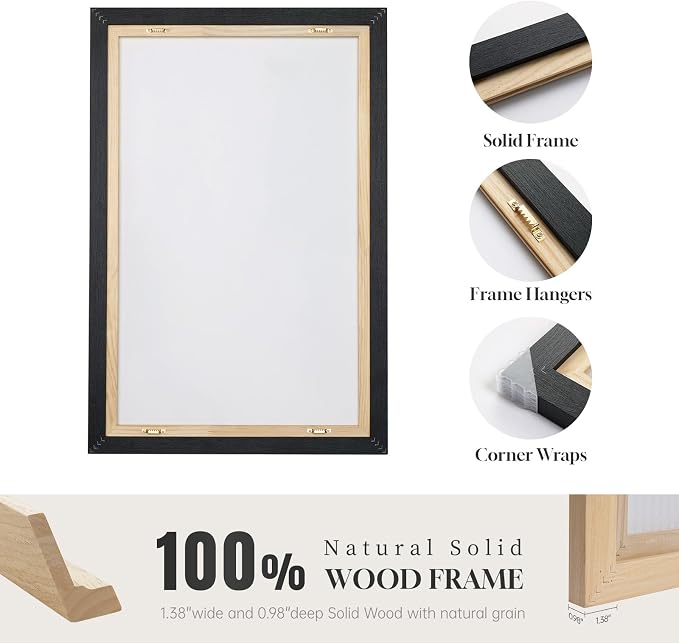 Large Framed Neutral Abstract Wall Art for Living Room, 3 Piece Modern Canvas Prints Paintings, Beige and Deep Blue Minimalist Geometric Pictures for Hallway Dining Bedroom Office Wall Decor 24x36 In