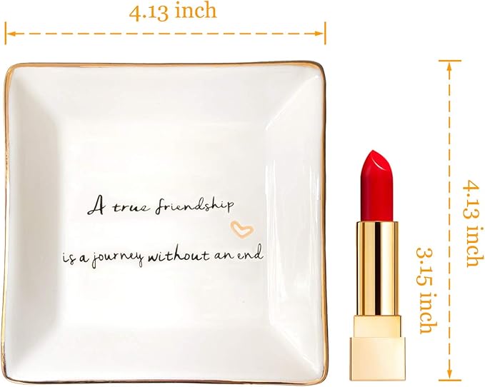 HOME SMILE Friends Gifts for Women Her Ring Trinket Dish Jewerly Tray-A True Friendship is a Journey Without an end-Birthday Gifts for Friends Female