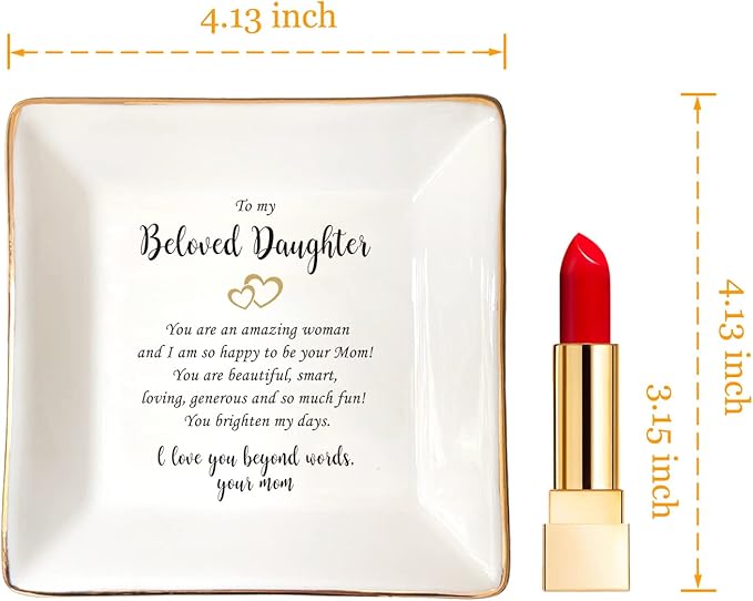 HOME SMILE Gifts for Daughter From Mom Ring Dish Jewelry Tray,Birthday Mother's Day Gifts for Adult Daughter -I Love You Beyong Words,Your Mom