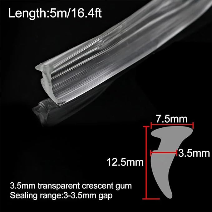 5M Alloy Window Sealing Strip Card Slot Gap Seal PVC Door Dustproof Sound Insulation Weatherstrip Home Hardware,Transparent-3.5mm
