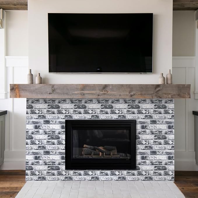 COMSTICKC 3D Faux Brick Wall Panels Peel and Stick Wall Stickers, 10 Pcs of 12"X12", Small Size Thin PVC Brick Self Adhesive Fake Brick Backsplash Kitchen, Whitewash Black
