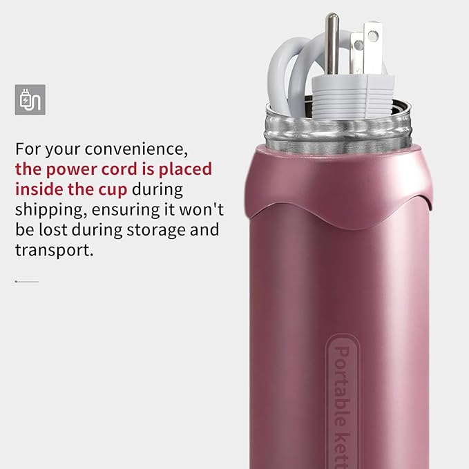 Insulated Stainless Steel Travel Electric Kettle Small, Smart Water Bottle with 4 temperature control, Leak-Proof, Mini Travel Essentials Portable Office Gifts for Tea Lovers, Black Cherry