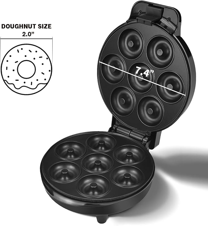 DSP Mini Donut Maker - Non-Stick, Cool Touch Electric Doughnut Machine for Mini Donuts - Perfect for Breakfast, Snacks & Desserts (Black, 7 Donuts)