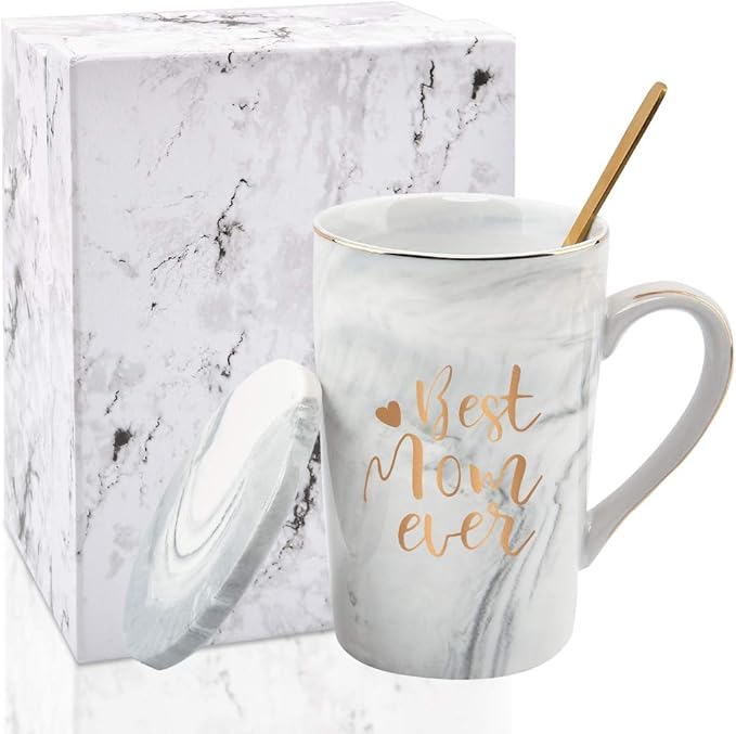 YHRJWN Mothers Day Gifts for Mom, Best Mom Ever Coffee Mug, Mom Birthday Gifts from Daughter Son, Moms Gift Idea for Christmas, Mothers Day, Valentines Day, Present for Moms Mothers, 14 Oz Gray