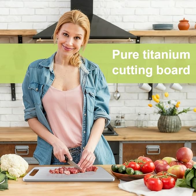 Titanium Cutting Board for Kitchen, Stainless Non Stick Chopping Board, Upgrade Double Sided Food-Grade Titanium Board for Kitchen for Meat Cheese Vegetable (Large)