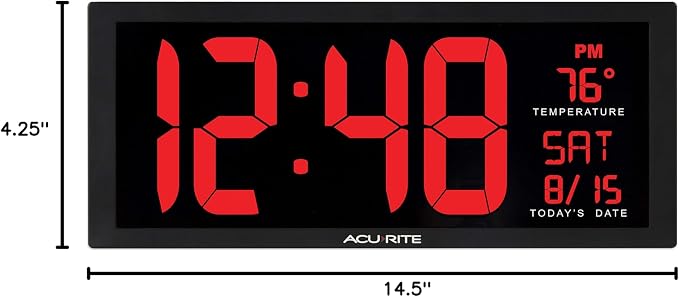 AcuRite 14.5" Large Digital LED Oversized Wall Clock with Date and Temperature, Perfect for Home or Office (75127M) (Pack of 4)