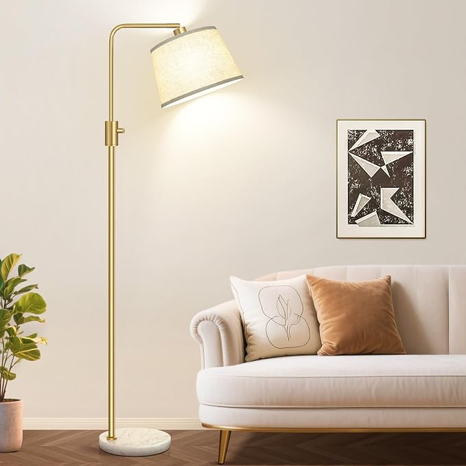 Nintiue Dimmable Gold Floor Lamp, 1000 LM LED Edison Bulb Included, Arc Floor Lamps for Living Room with Marble Base, Modern Standing Lamp Tall Lamps for Living Room Bedroom