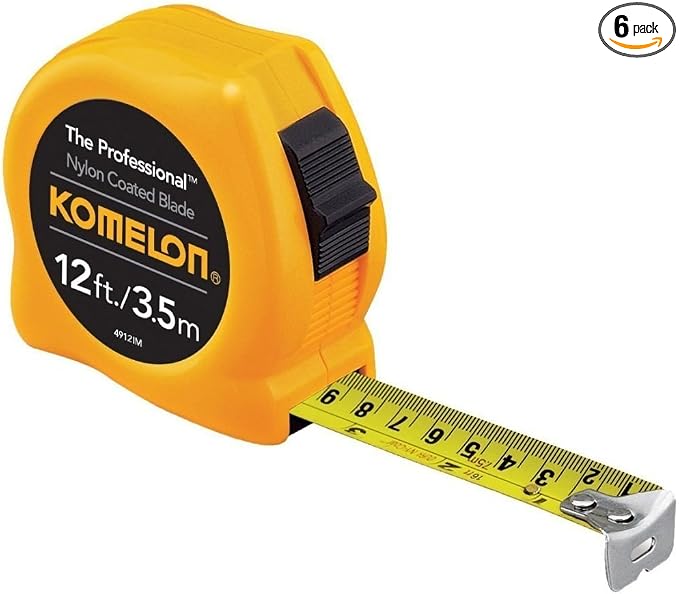 Komelon 4912IM The Professional 12-Foot Inch/Metric Scale Power Tape, Yellow, (Pack of 6)