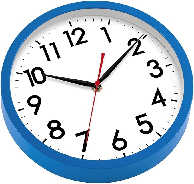 AKCISOT 12 Inch Wall Clock, Battery Operated Analog Clock, Silent Non-Ticking, Ideal for Bedroom, Bathroom, Kitchen, Office and School, Blue