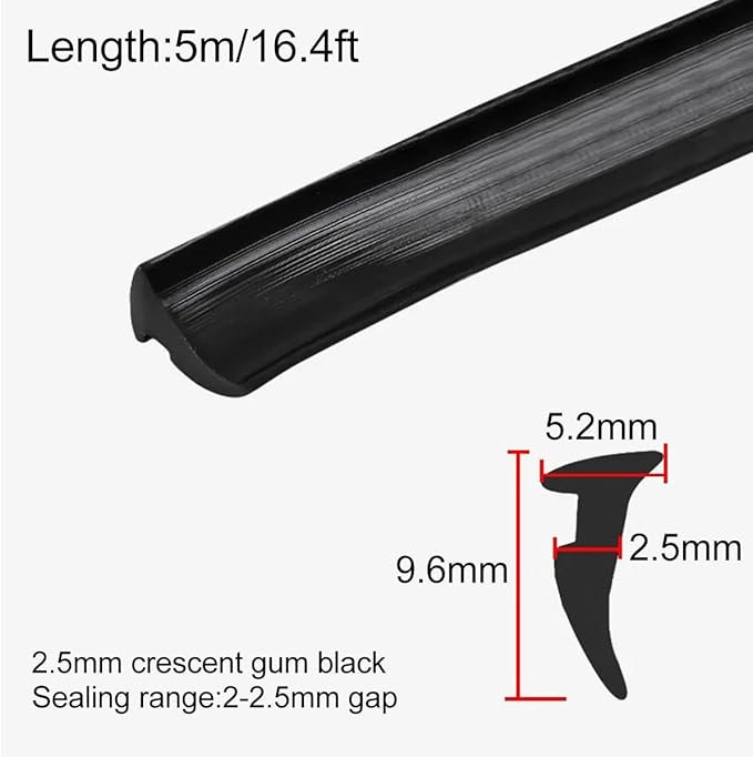 5M Alloy Window Sealing Strip Card Slot Gap Seal PVC Door Dustproof Sound Insulation Weatherstrip Home Hardware,Black-2.5mm