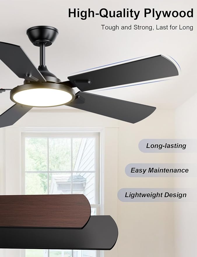 OJX Ceiling Fans with Lights, 52 inch Ceiling fan with Light and Remote/APP Control, 3CCT, Quiet DC Reversible, Dimmable, Modern Ceiling Fan for Bedroom, Living Room, Kitchen, Indoor/Outdoor Use
