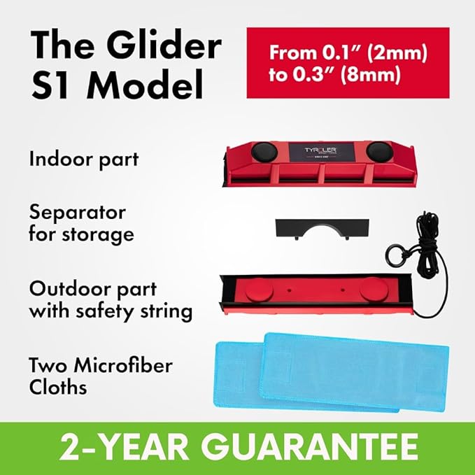 Tyroler Outside Magnetic Window Cleaner Tool, Glider S-1 Fits Only Very Thin - 0.1"- 0.3" Windows, Double Sided Windows Cleaner Machine Tool | Magnet Window Cleaner Tools