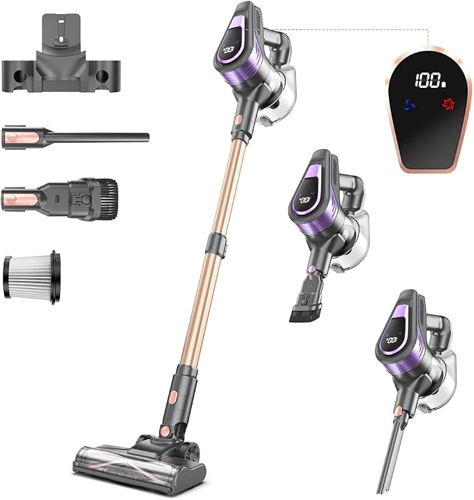 N16 Cordless Vacuum Cleaner, Lightweight Vacuum Cleaners for Home with Powerful Suction, 2600mAh Battery with 45 Mins Runtime, Rechargeable Stick Vacuum Cordless for Hardwood Floor Carpet Pet Hair