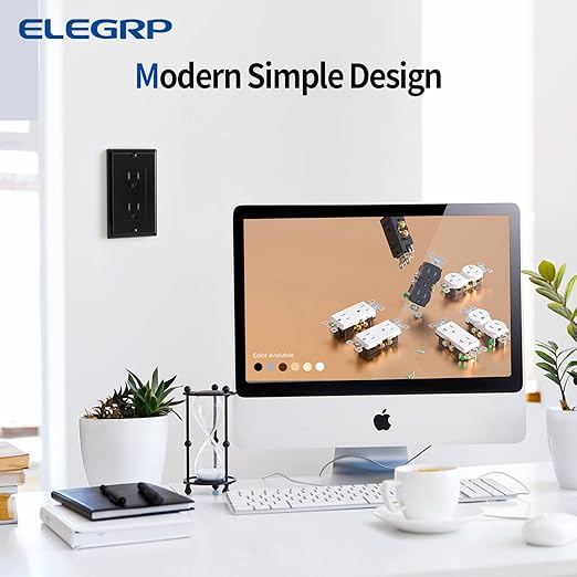 ELEGRP Decorator Wall Receptacle Outlet, Tamper Resistant 15 Amp Standard Electrical Wall Outlet, Residential Grade, Self-grounding, 125V, 2 Pole 3 Wire, 5-15R, UL Listed, Glossy Black, 10 Pack