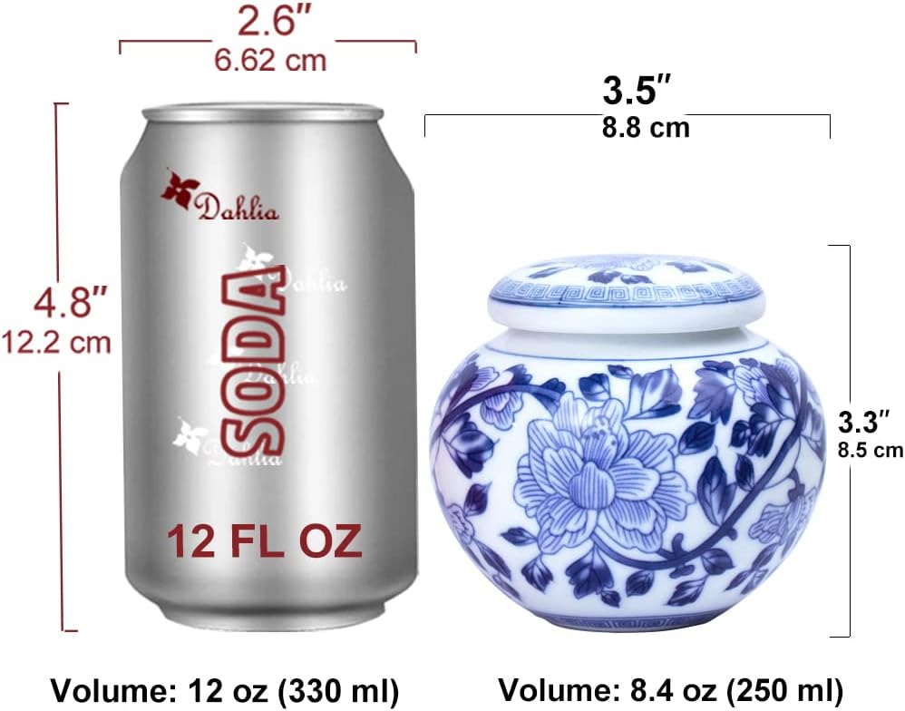 Dahlia Blue and White Porcelain Tea Canister for Loose Tea, Airtight Jingdezhen Tea Caddy, Peony 250 ML