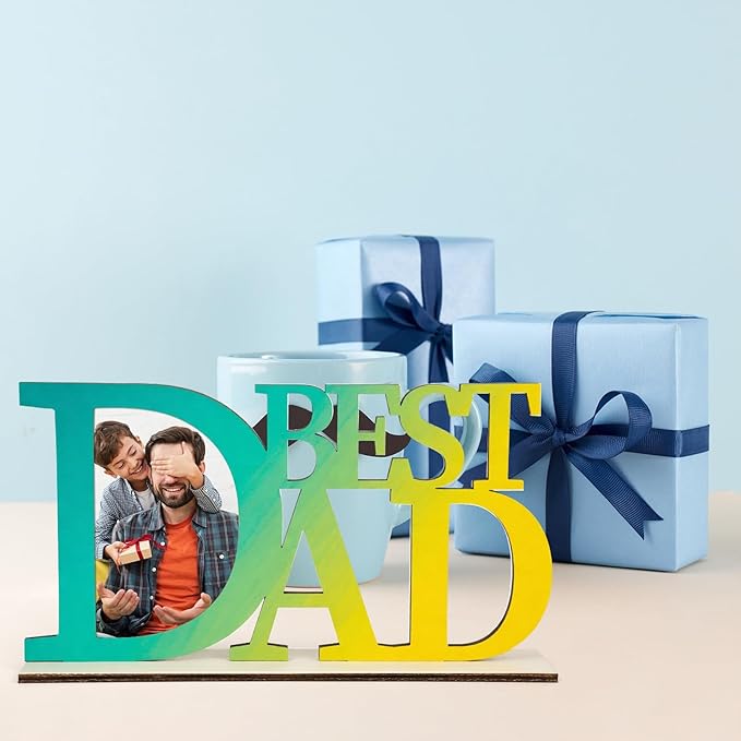 COCHIE DIY Unfinished Father's Day Photo Frame Wood Crafts to Paint, 2 Picture Frame Painting Craft Kit, Wooden Crafts Classroom Activities, Best Gift for Dad from Daughter, Son (Dad)