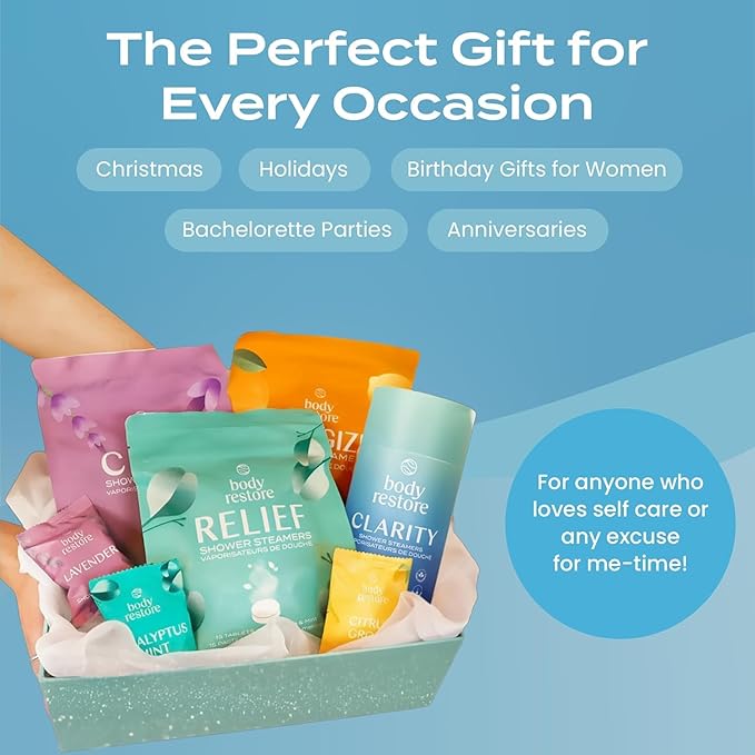 Body Restore Shower Steamers Aromatherapy 30 Pack – Mothers Day Gifts for Mom, Birthday Gifts for Women and Men, Relaxation Stress Relief Self Care – Collectors Box