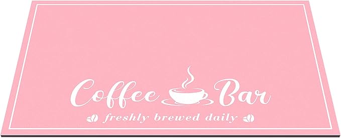 CooRug Absorbent Coffee Mat, Fashion Dish Drying Mat for Kitchen Counter Coffee Bar Accessories Espresso Machine Dish Rack 12" x 20" Pink