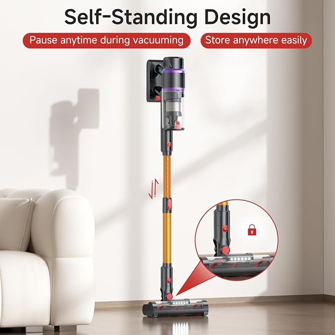 Cordless Vacuum Cleaner, 550W/50Kpa/70Mins Vacuum Cleaners for Home with Smart Auto Mode/LED Touch Display, Self-Standing Cordless Stick Vacuum Rechargeable, Vacuum Cleaner for Pet Hair/Carpet/Floors | Self-Standing Cordless Stick Vacuum Rechargeable w...