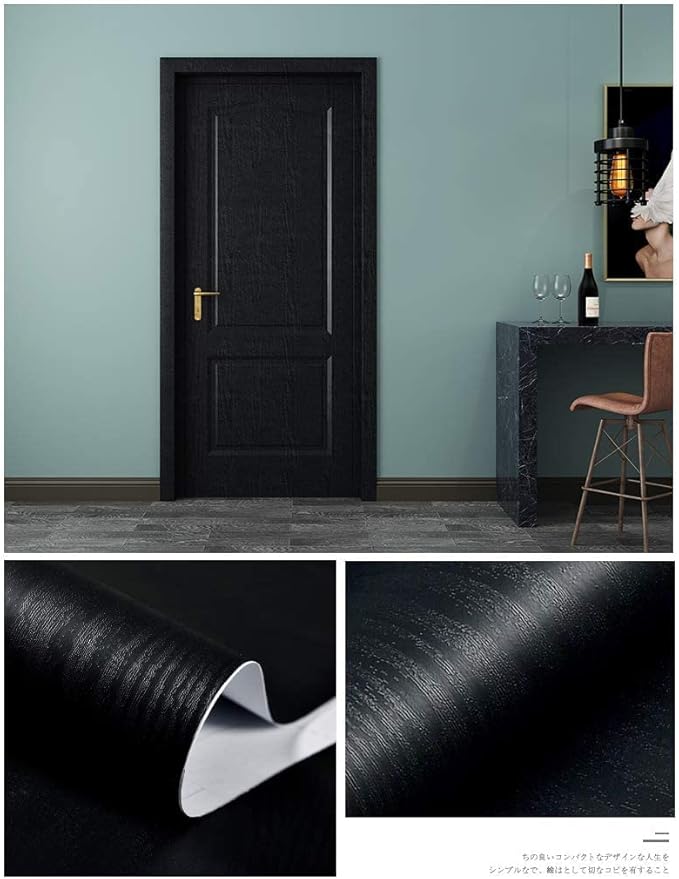Black Wallpaper - Wood Peel and Stick Wallpaper – Black Wood Self-Adhesive & Removable Wall paper for Countertop Furniture Kitchen Wall, Countertop Contact Paper, Easy to Clean, 17.7” × 118” Vinyl