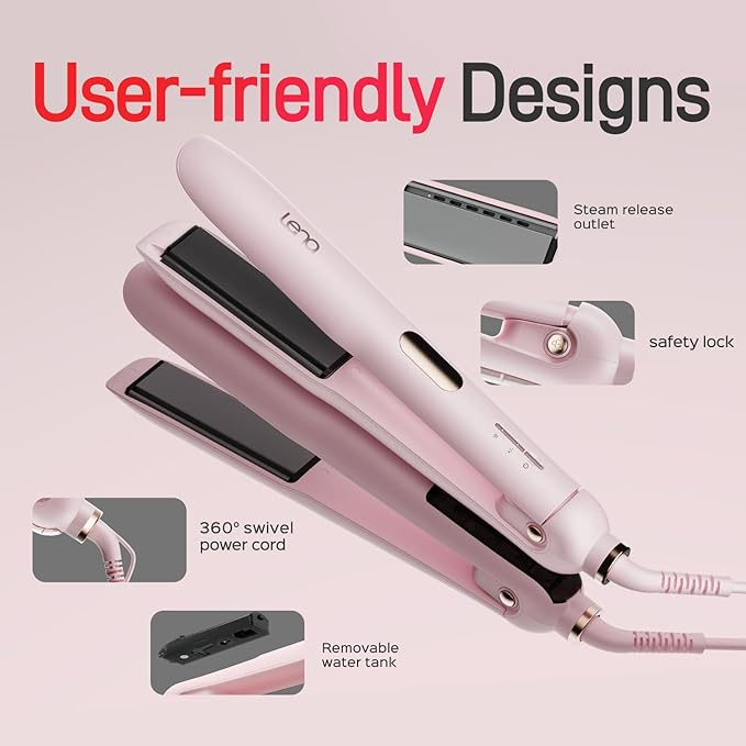 Steam Flat Iron Straightener LENA H11, Professional Salon Styling Tool with Titanium Vapor Plates, Super Straightening Effect, Adjustable Temps for All Hair Types, LED Display, Dual Voltage