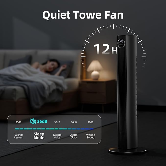 Antarctic Star 36" Tower Fan, Quiet Oscillating Cooling Fan with 12H Timer & Remote Control, 4 Modes & 3 Speeds Bladeless Standing Fan for Bedroom, Home Office & Indoor Living, Space-Saving,Grey
