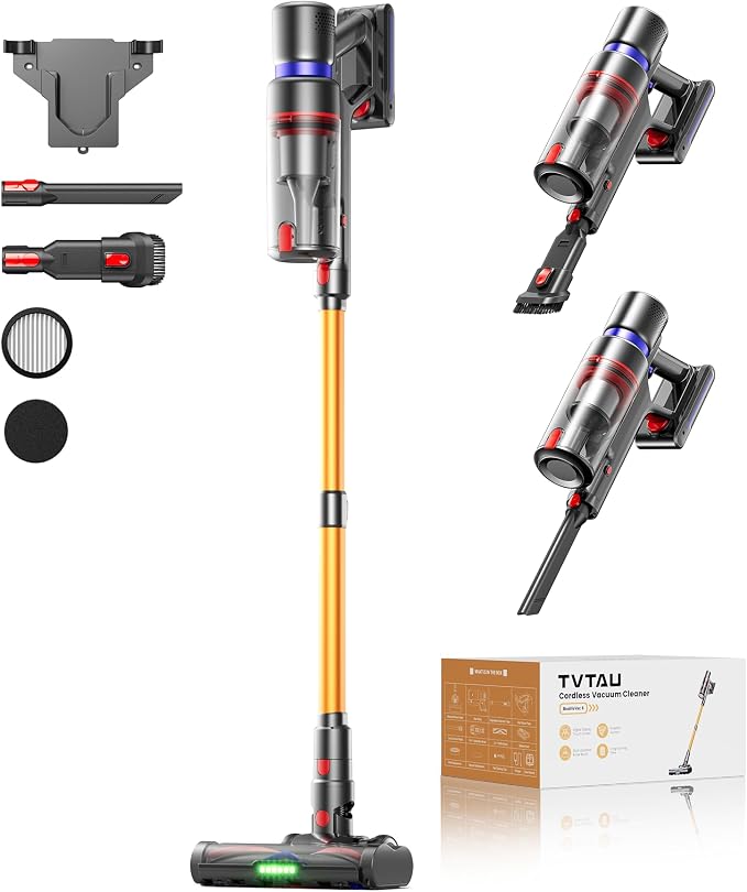 Cordless Vacuum Cleaner, 650W 55KPA 75Mins Runtime Self-Standing Stick Vacuum with LED Display for Home, Anti-Tangle, 8-in-1 Lightweight Vacuum for Hard Floor, Pet Hair, Carpet