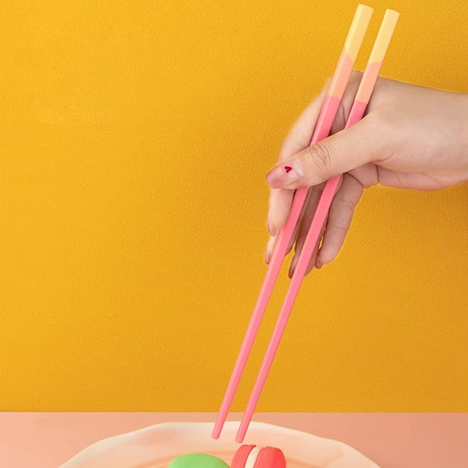 5 Pairs Reusable Chopsticks Dishwasher Safe, Fiberglass Premium Japanese Chines Korean Chopsticks for Sushi Noodles Ramen, Non-slip Chop Sticks, Lightweight, 9.6 inches- Green&Pink-B