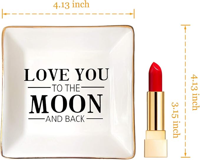 HOME SMILE Wife Gifts From Husband for Valentine Anniversary Ring Dish Jewelry Tray-I Love You to The Moon and Back