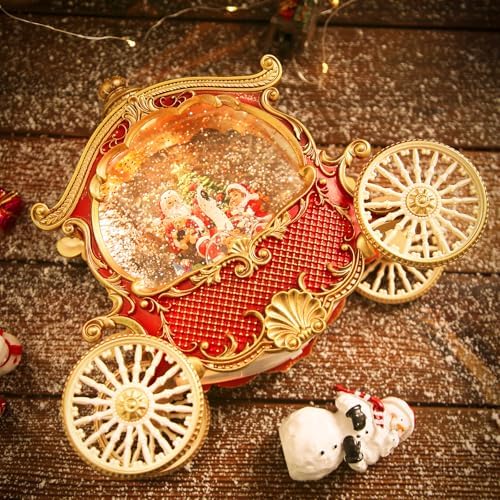 Carriage Christmas Snow Globes Santa Claus, Shatterproof 8 Songs Music Box