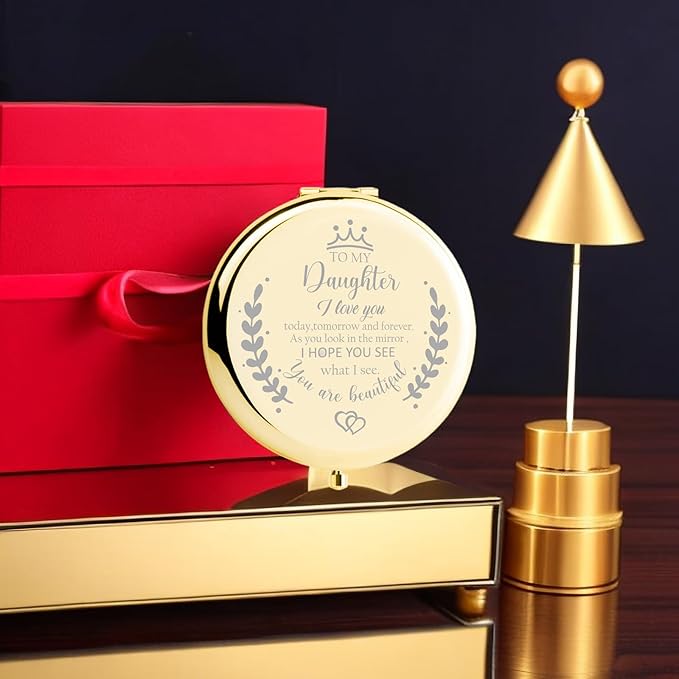 Soulpetals Daughter Gifts Compact Mirror for Daughter from Dad Mom, Daughter Birthday Gifts for Daughter Engraved Makeup Mirror for Daughter