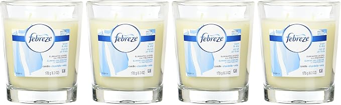 Febreze Scented Air Freshener Candle, Linen and Sky, Home Fragrance, Odor Eliminator for Strong Odors, 6.3 Oz (4 Count)