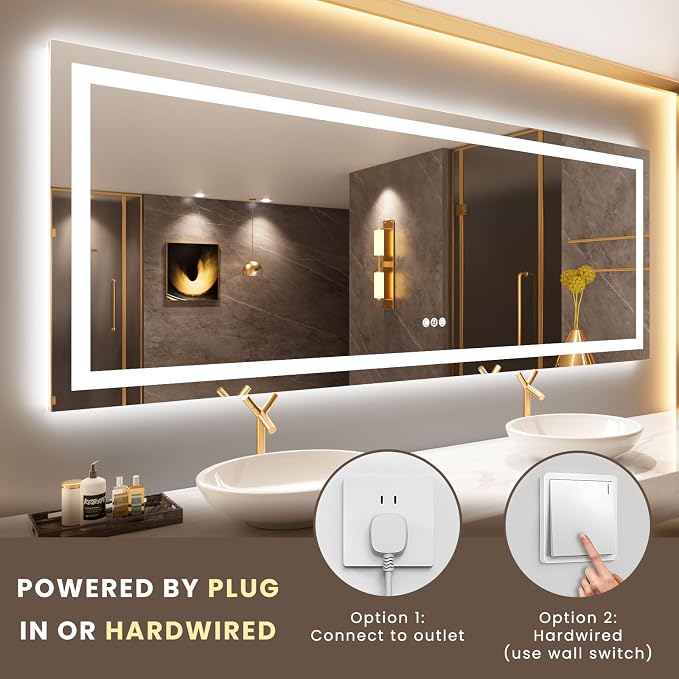 LOAAO 84"X32" LED Bathroom Mirror with Lights, Anti-Fog, Dimmable, Backlit + Front Lit, Lighted Bathroom Vanity Mirror for Wall, Memory Function, Tempered Glass, ETL Listed
