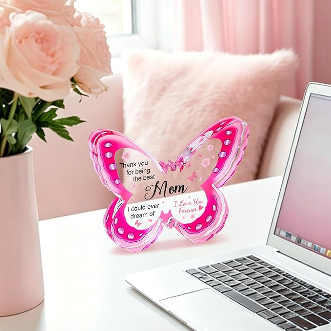 Mothers Day Gifts for Mom, Mom Birthday Gifts - Acrylic Butterfly Plaque 4.3×3.3 inch, Birthday Christmas Mother's Day Presents for Mom from Daughter, Son, Best Mom Ever Gifts