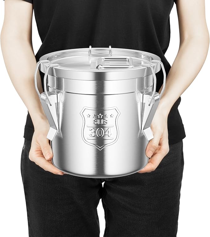 1.6Gal/6L Stainless Steel Airtight Canister, Airtight Food Storage Container with Lid and Lock Clips, 304 Stainless Steel Canister for Rice, Flour, Grain, Coffee Bean