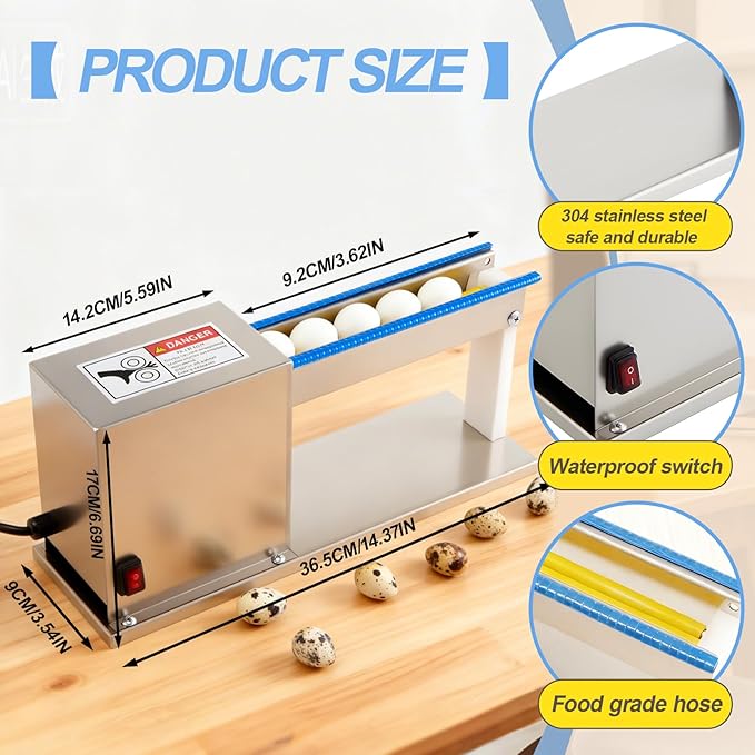 Electric Quail Egg Peeler Machine for Hard Boiled Quail Eggs, Stainless Steel Automatic QuailEgg Sheller Machine for Kitchen, Restaurant & Food Prep