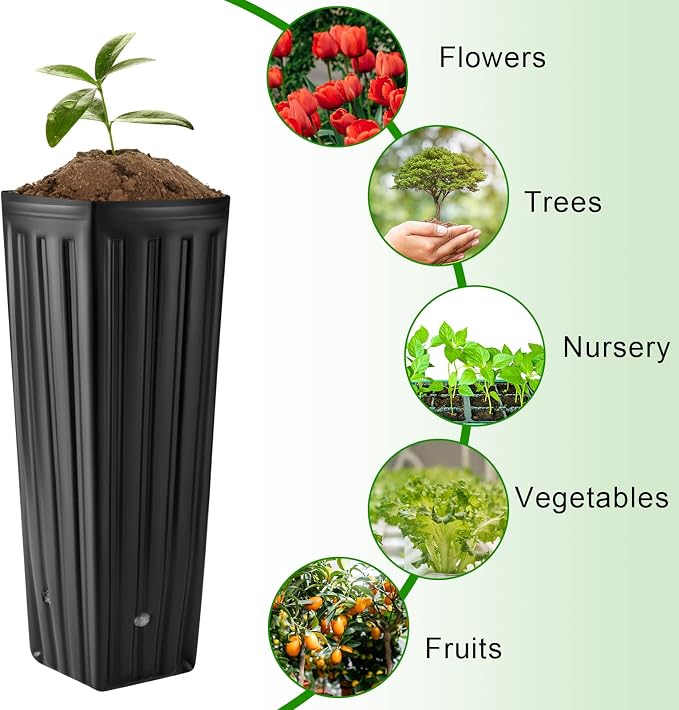 Nuenen 100 Pcs Tall Pot Plastic Deep Plant Nursery Pots Black Seedling Flower Plant Container with Drainage Holes for Indoor Outdoor Gardening (9.8" H X 4.7" W)