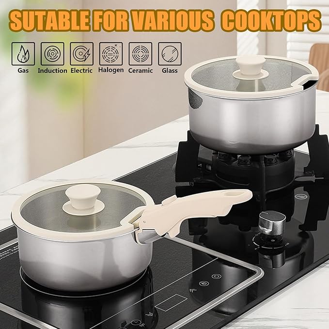 Tri-Ply Stainless Steel Cookware Set, 17 pcs Pots and Pans Set Non Stick with Detachable Handles, Induction Cookware Set Kitchen Cooking Sets, RV/Camping Cookware, Dishwasher & Oven Safe,17pcs